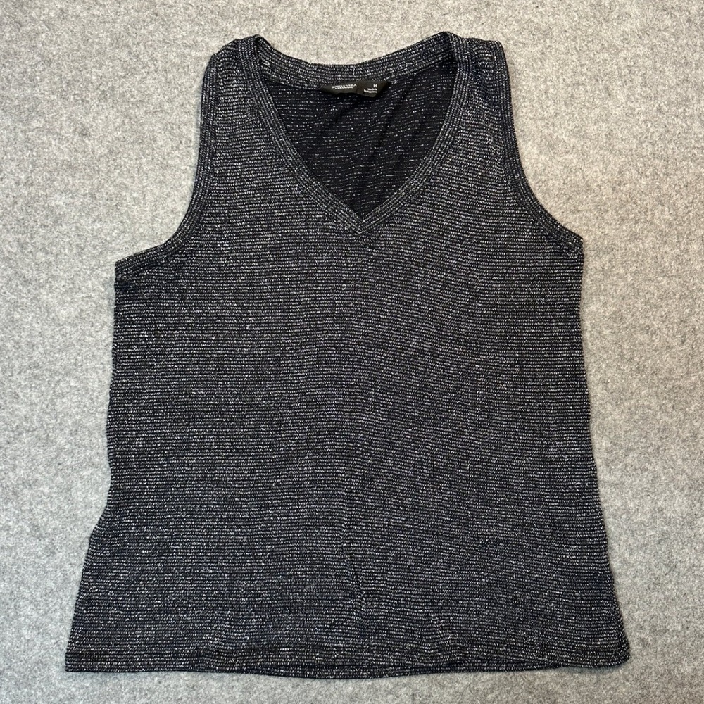 Simply Vera Vera Wang Metallic Knit Tank Top Medium‎ Black Silver Shimmer
